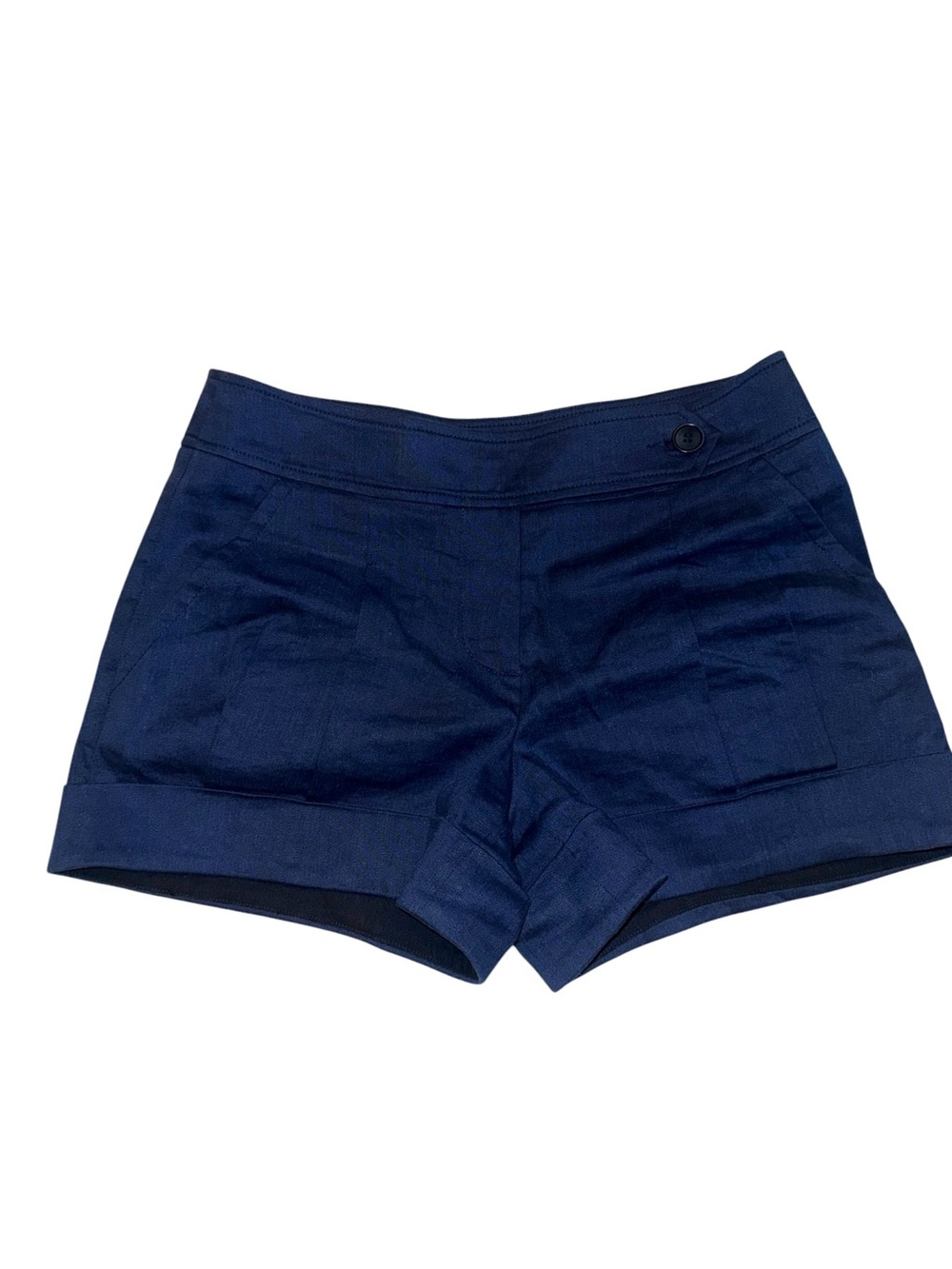 Trina Turk Navy Linen Blend Cuffed Shorts Size 6 Tailored Career Resort